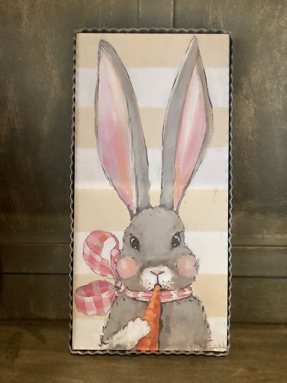 GIRL BUNNY Metal sign, Easter wall sign, Round Top Collection Sign