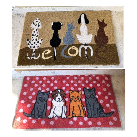 Dog and cat red straw outdoor mat, dog and cat decor, front doormat, straw animal door mat, dog cat rug