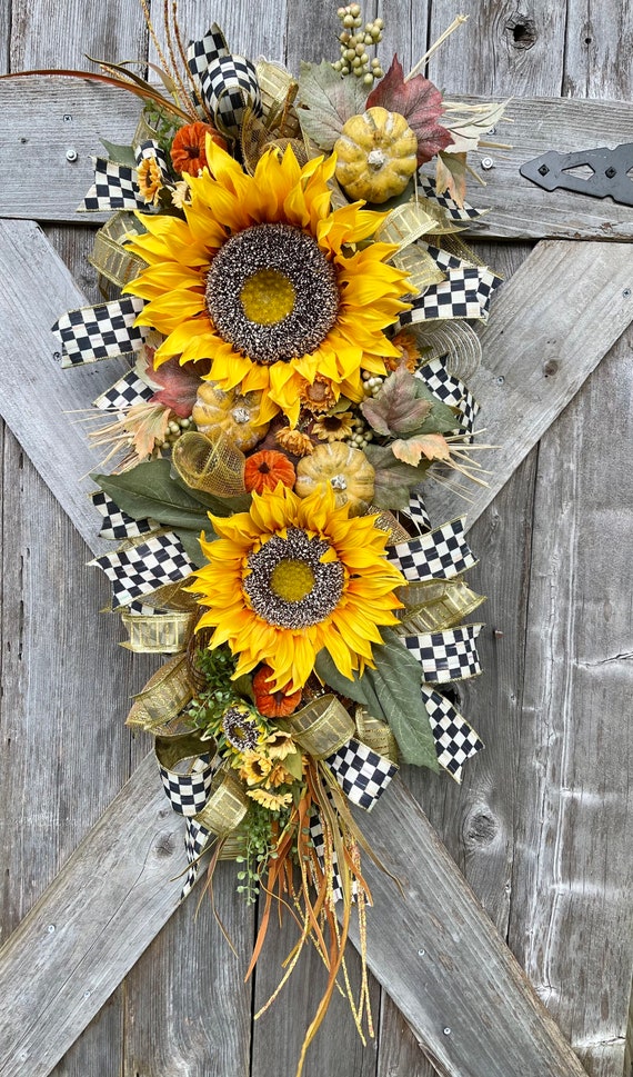 ORANGE FALL SUNFLOWER pumpkin mesh Wreath, sunflower pumpkin Fall swag, sunflower fall decor