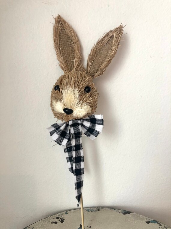STRAW BUNNY HEAD pick, Easter Sign, easter decor, easter pick, wreath pick, easter tree pick, bunny head sign