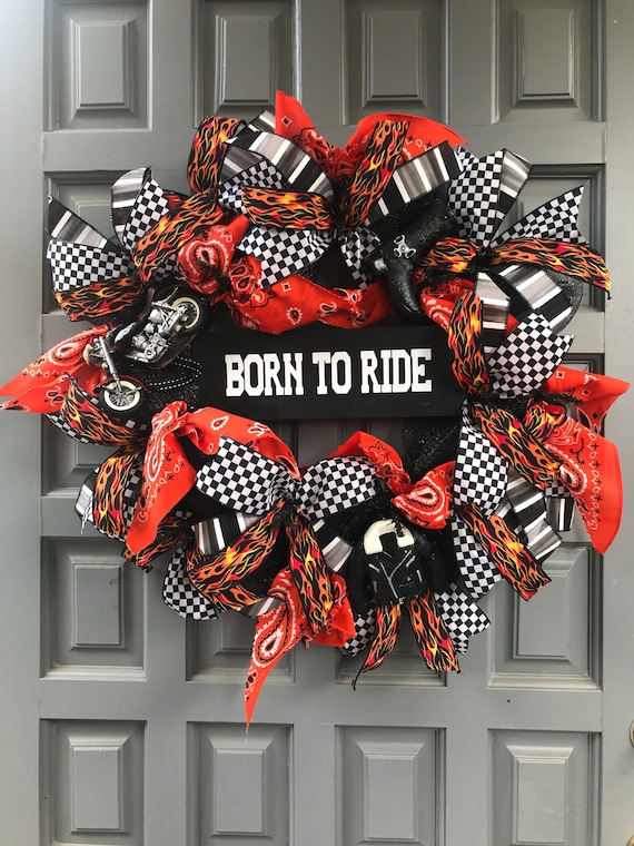BORN TO RIDE motorcycle wreath, harley motorcycle wreath, motorcycle flame wreath, born to ride sign