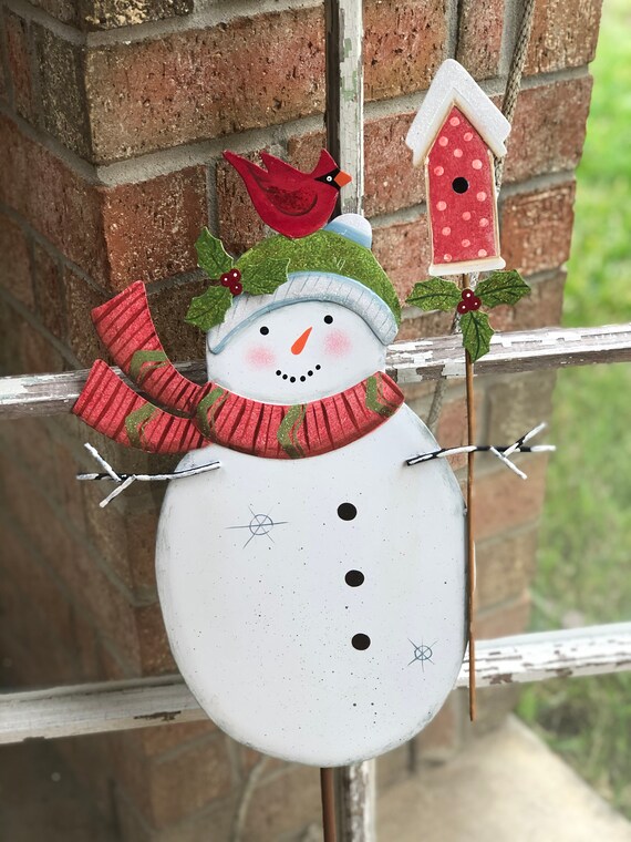 SNOWMAN BEANIE and CARDINAL sign, Round Top Collection sign, Snowman sign, Snowman yard sign, Christmas snowman yard sign, Christmas sign