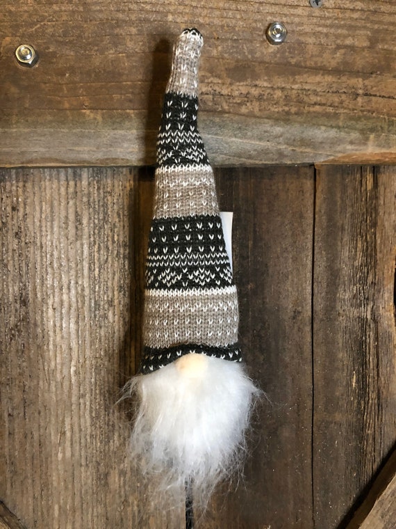 GNOME ORNAMENT, Black and Tan FARMHOUSE gnome Christmas Ornament, Farmhouse Christmas Decor, Grey Gnome, Gnome Tray Decor