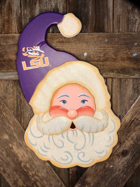 LSU SANTA wood sign, Round Top Collection sign, LSU Christmas sign, Lsu tiger Santa sign, christmas Lsu Santa head sign