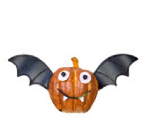 BAT FALL PUMPKIN parts for pumpkin, Bat pumpkin sign, Metal Round Top fall signs, fall decor, Halloween bat decor