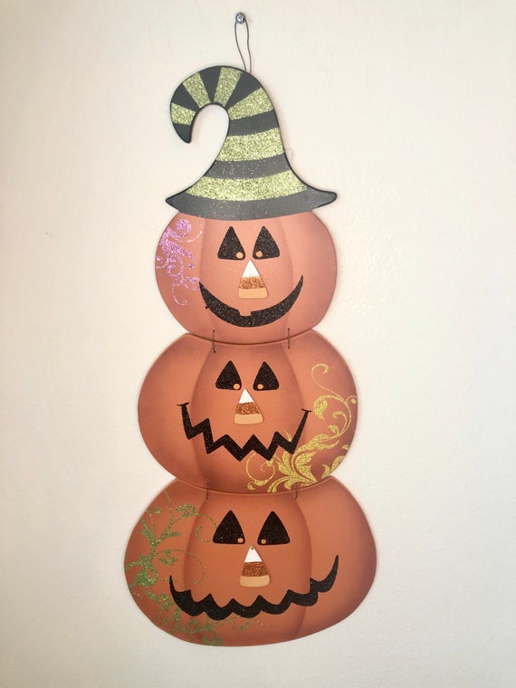 Pumpkin JACK O LANTERN wooden metal sign, pumpkin fall sign, fall orange pumpkin face sign