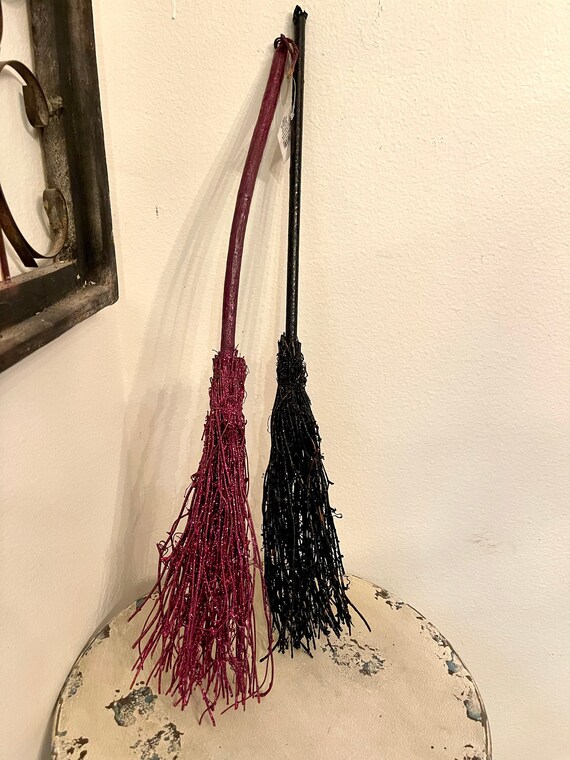 WITCH BROOM, straw broom, black Halloween broom, wreath attachment, Halloween decorations