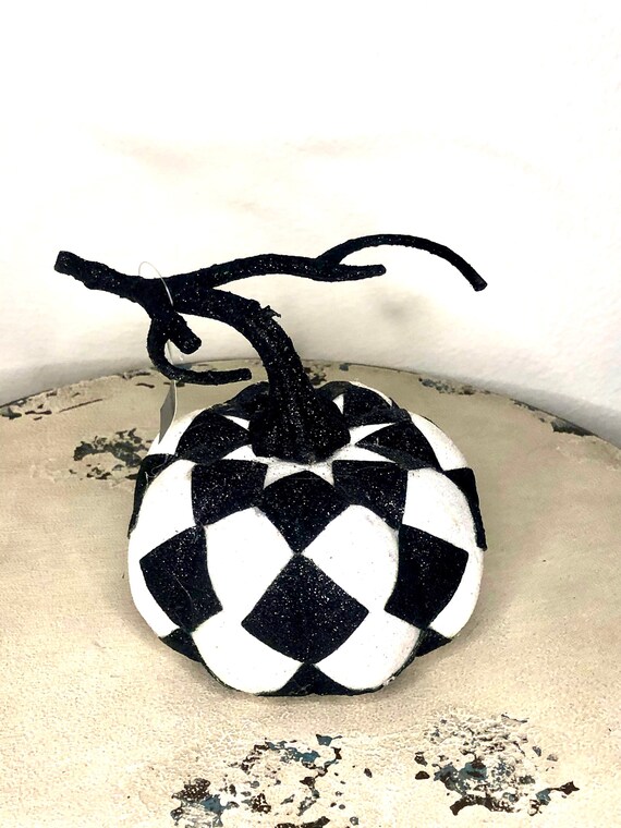 HALLOWEEN harlequin black and white PUMPKIN, fall pumpkin, decorative tray decor, halloween decor
