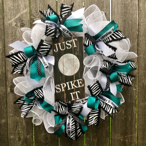 VOLLEYBALL WREATH, just spike it, zebra teal volleyball wreath