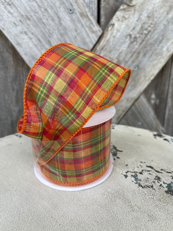 FALL Orange plaid wired RIBBON