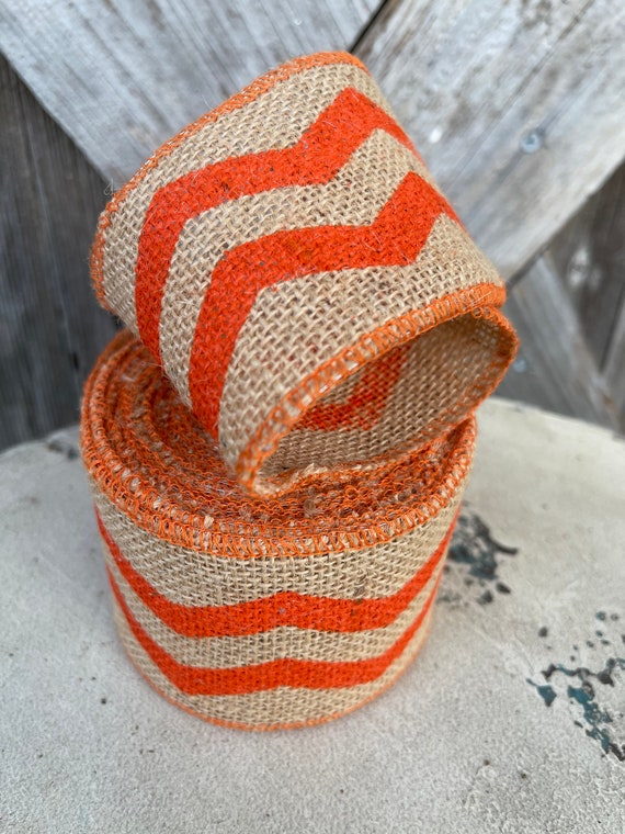 BURLAP JUTE orange stripe Ribbon
