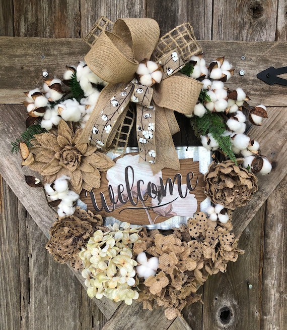 All seasons RUSTIC Cotton FARMHOUSE STYLE Wreath