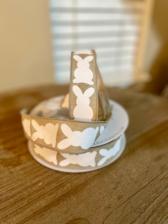 EASTER BUNNY tan white RIBBON 1 1/2 inch x 25 yards