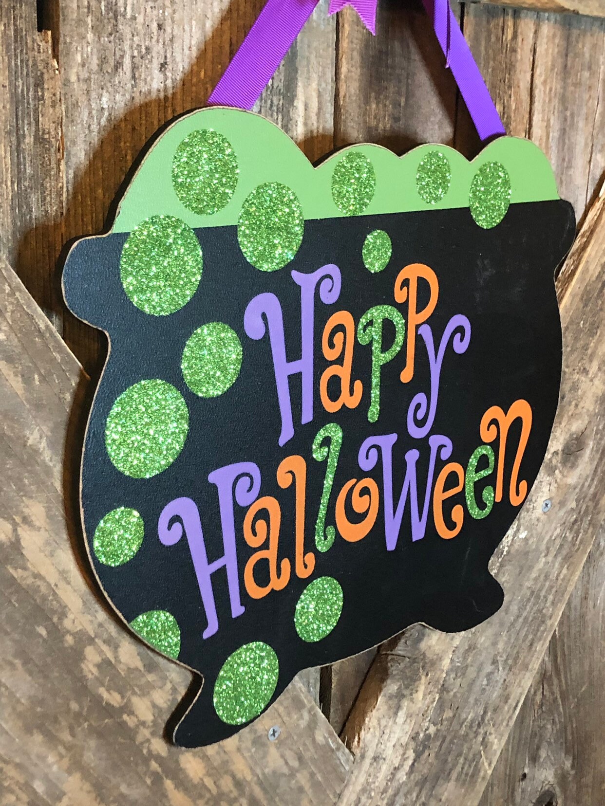 HAPPY HALLOWEEN door sign, black cauldron sign, halloween