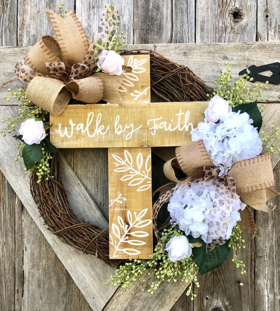 WALK BY FAITH wreath, Spring Easter Wreath, spring wreath, cross wreath,