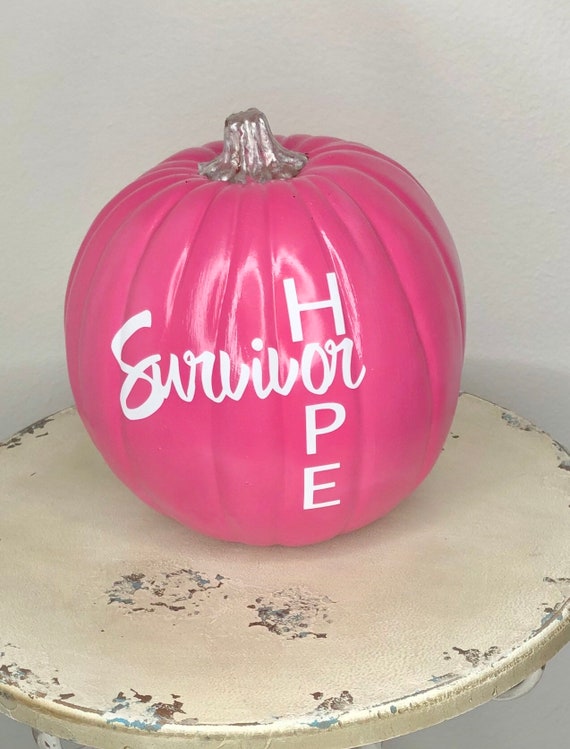 BREAST cancer SURVIVOR HOPE pink pumpkin, breast cancer awareness pumpkin, pink fall pumpkin, pink fall decor