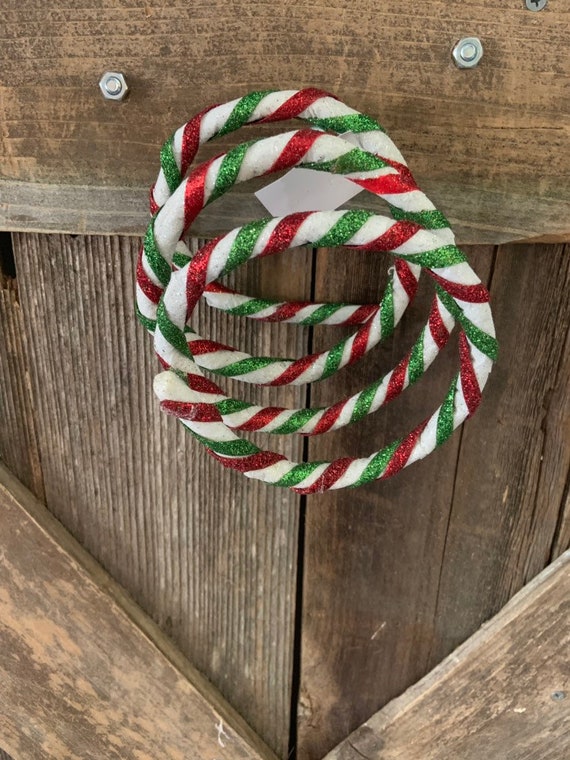 CURLY TWISTED GLITTER Sticks, Christmas Decoration, White Red Green Sticks, Red Green and White Christmas Decorations, Christmas Tree Decor