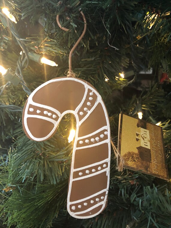 CANDY CANE Gingerbread CHRISTMAS metal ornament, Christmas ornament, Christmas Decor Candy Cane decorations, Brown ornament, Cute ornament