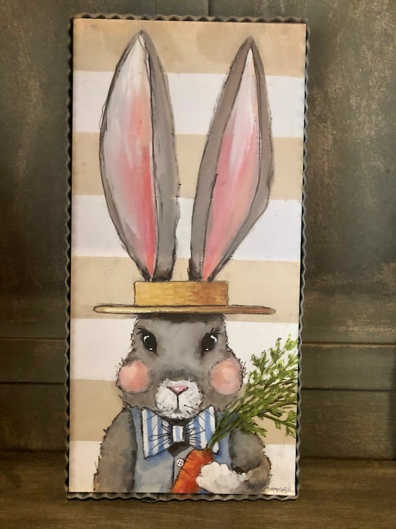 BOY BUNNY Metal sign, Easter wall sign, Round Top Collection Sign