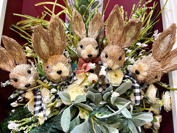 STRAW BUNNY HEAD pick, Easter Sign, easter decor, easter pick, wreath pick, easter tree pick, bunny head sign