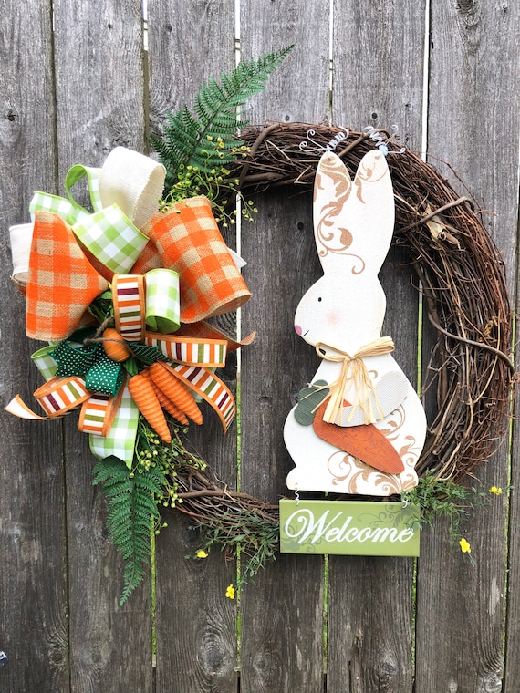 WELCOME Spring BUNNY Easter Wreath, easter wreath, grapevine bunny wreath