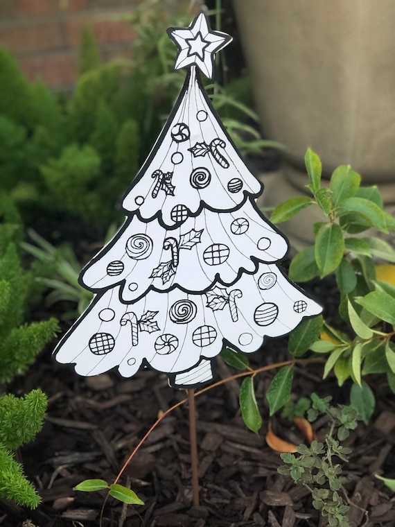 CHRISTMAS TREE COLOR Metal sign, Round Top Collection, Christmas Tree sign, Christmas Tree yardsign, Color My Christmas sign, Christmas sign