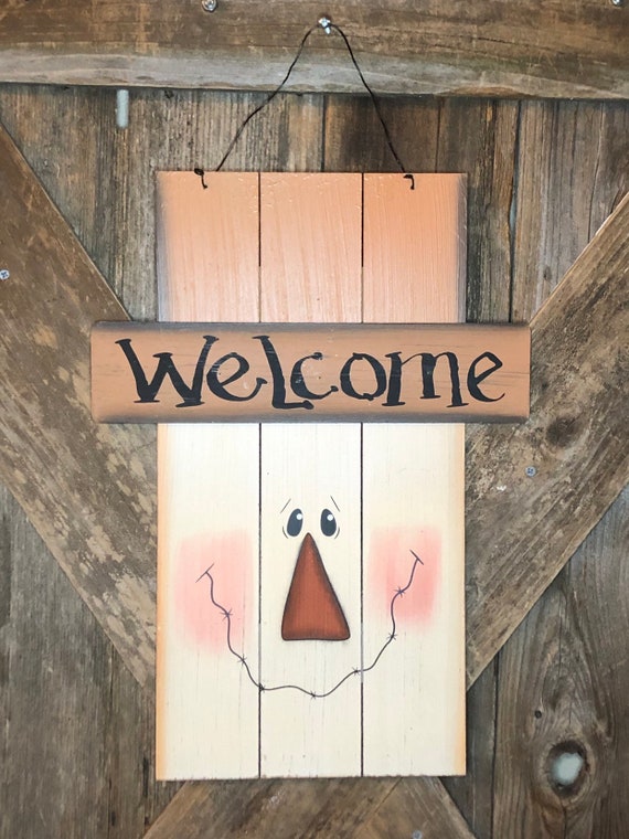 Scarecrow FALL door sign, orange scarecrow sign, Orange Fall scarecrow door decor, autumn sign,