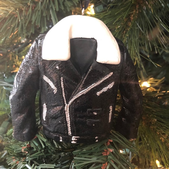 MOTORCYCLE JACKET ORNAMENT, Christmas Ornament, Jacket Christmas Decor, Black Ornament, Cool Jacket Ornament