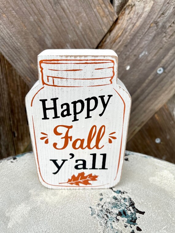 HAPPY FALL YALL White pumpkin wooden sign, pumpkin fall sign, white fall sign, decorative tray pumpkin sign