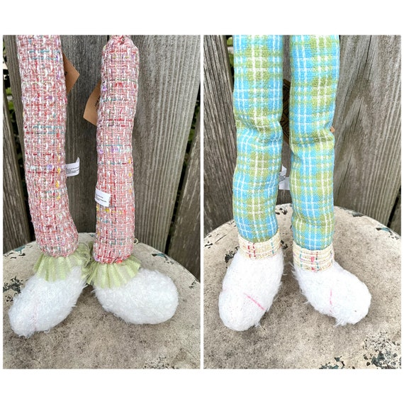 BUNNY Legs, PINK and BLUE plush legs, wreath bunny legs