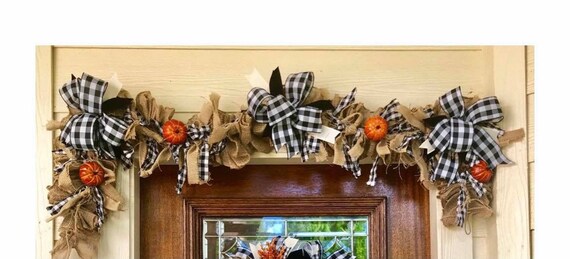 GARLAND, BUFFALO CHECK Pumpkin Garland, black and white garland, mantle garland, table garland,