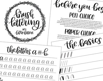 Brush Lettering Worksheets- Learn Brush Lettering- Lowercase Calligraphy Worksheets- Brush Lettering- Beginning Calligraphy