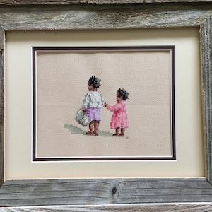 African American Blueberry Pickers Completed Cross Stitch