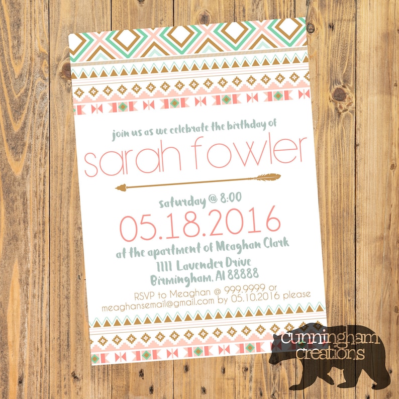 Digital/Printable Tribal Birthday Invitation | Etsy