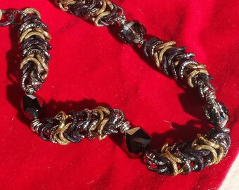 Chainmail necklace, black metal necklace,women's necklace,braided rings necklace, crystal necklace