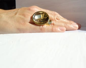 cocktail ring, gouden ring, messing, handgemaakte, handgemaakte ring, geometrische ring, bolvormige ring, maxi ring, geschenk