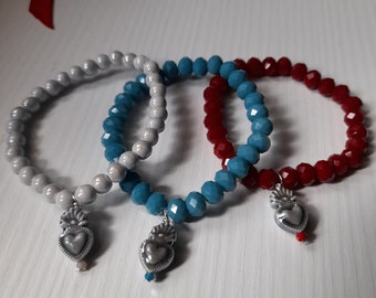 Pulsera corazón de cerámica, pulsera elástica, pulsera de cuentas, pulsera de colores, pulsera de mujer