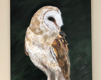 Barn owl original acrylic painting, raptor art, endangered species art, wild bird art, large owl art, bird of prey art, 16" x 20" canvas