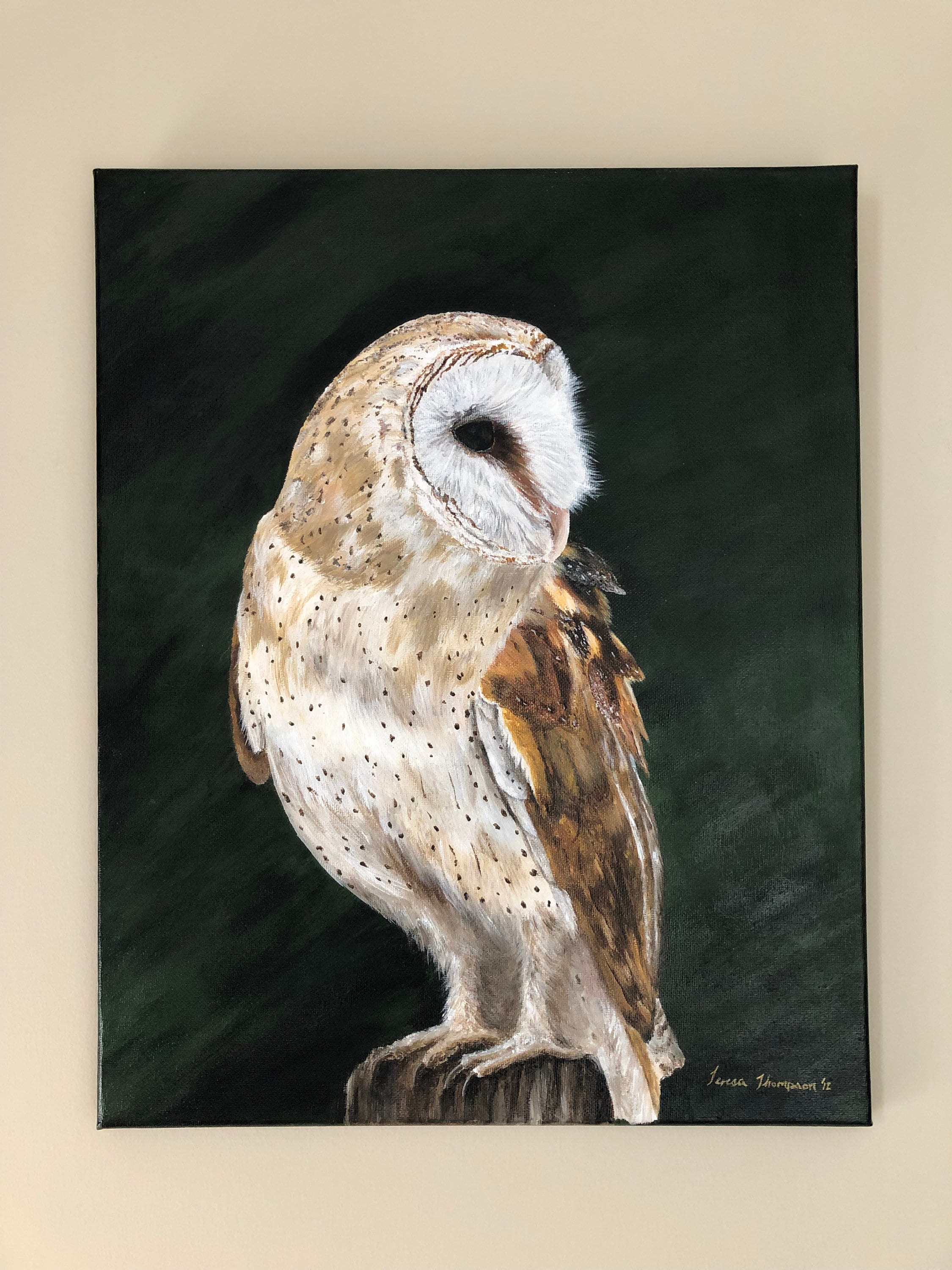 Barn owl original acrylic painting on 16" x 20" canvas, ready to hang