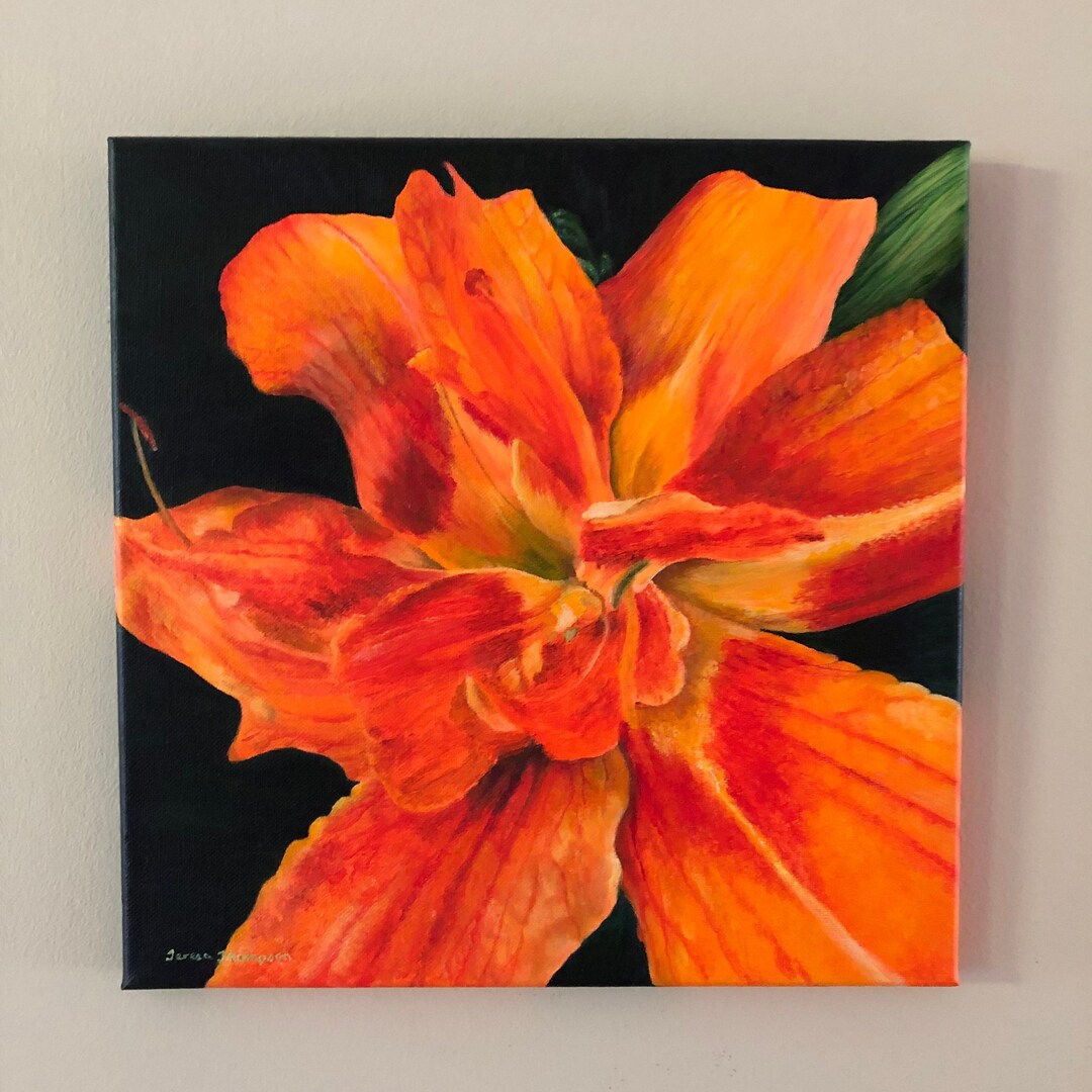 Tawny Lily Painting, Orange Lily Flower Art, Orange Flower Art, Realism Lily Art, Garden Art
