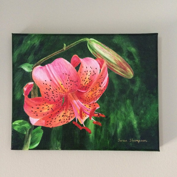 Tiger Lily Original Acrylic Flower Painting on 8" x 10" canvas ready to hang