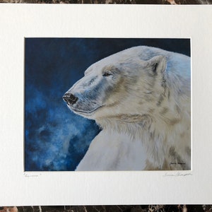 Gorgeous Polar Bear Print, Momma Bear, Wildlife Art, Winter Art, home decor, art for the office, gift for him, 11 x 14 matted image 1