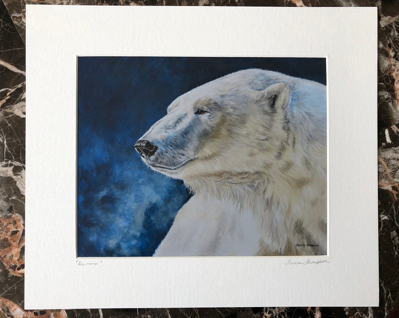 Gorgeous Polar Bear Print, Momma Bear, Wildlife Art, Winter Art, home decor, art for the office, gift for him, 11 x 14 matted image 1