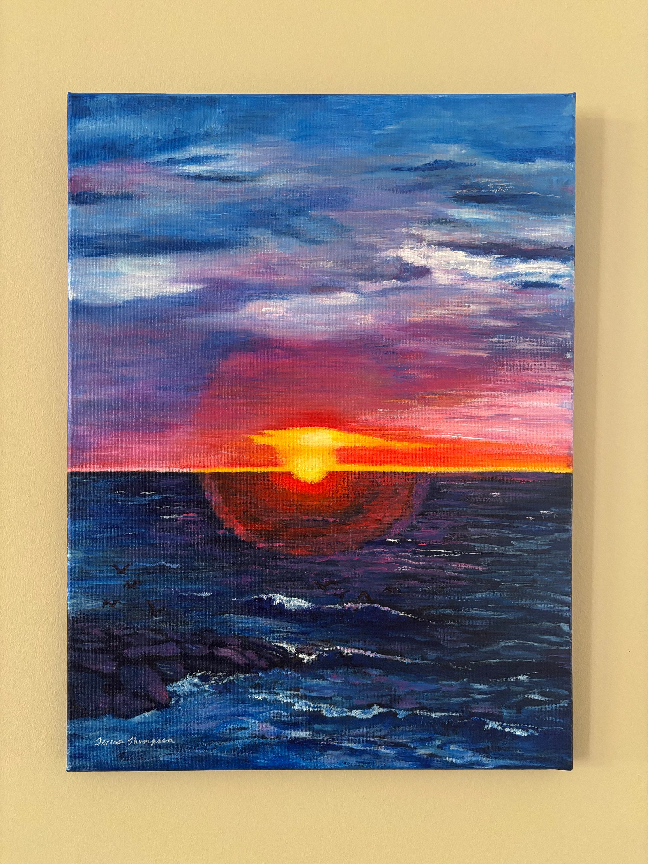 Sunrise on the Lake Original Acrylic Painting on 12" X 16" Canvas Ready ...