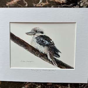 Peinture de kookaburra riant, acrylique originale emmêlée de 20 x 25 cm (8 x 10 po.) représentant un oiseau australien mignon
