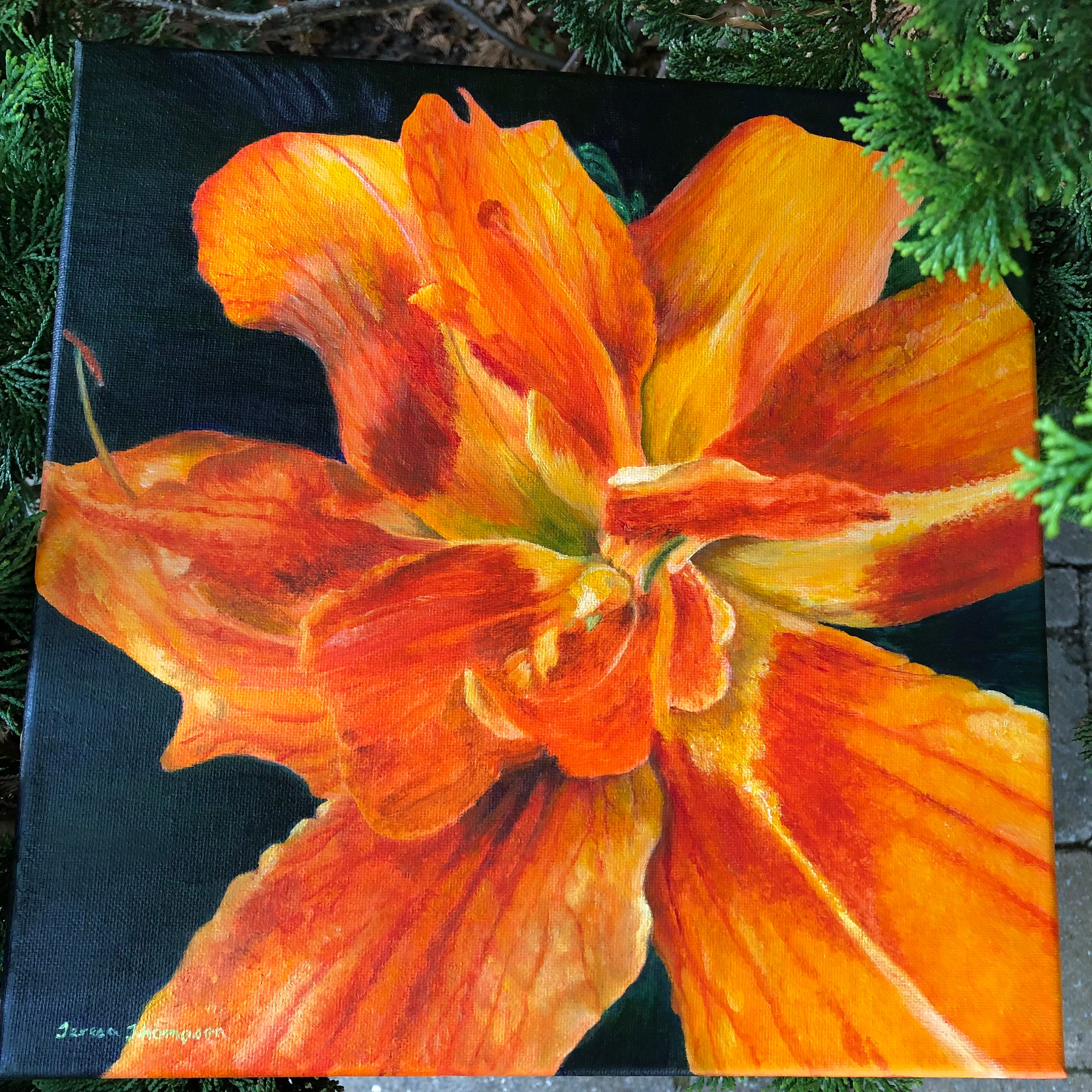 Tawny Lily Painting, Orange Lily Flower Art, Orange Flower Art, Realism Lily Art, Garden Art