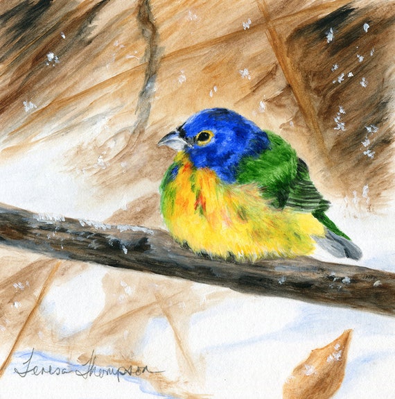 Indigo Bunting Blue Wild Bird Original Art Print 8x10 Matted to 11x14