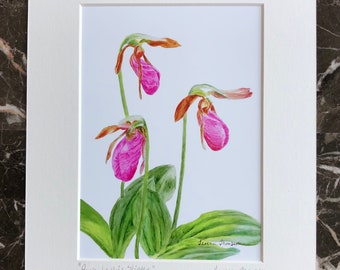 Pink Lady's Slipper Orchid Print, spring flower art, wildflower art, pink flower art, flowers of the woods, flower print, Ontario flower art