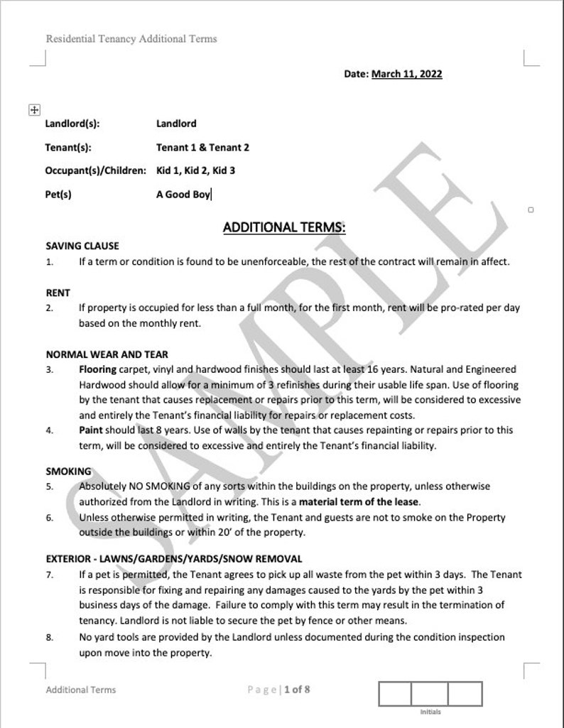 Tenancy Agreement & Additional Terms 66 extra terms Word Document Editable Document image 6