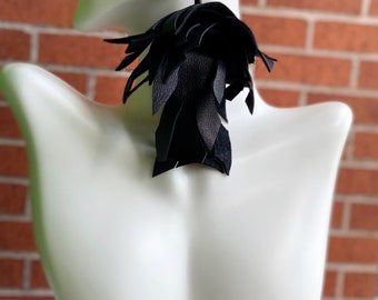 Short Dangle Earrings Shredded Leather Earrings Black Genuine Lambskin